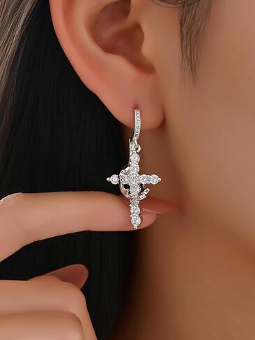 هيرسين تاج الصليب الأقراط للنساء 18K الذهب مطلي الماس قطرة تتدلى الصليب هوب الأقراط الصغيرة تشيكوسلوفاكيا Huggie الأطواق الإيمان الصليب مجوهرات هدايا للنساء الرجال in Kuwait