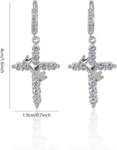 هيرسين تاج الصليب الأقراط للنساء 18K الذهب مطلي الماس قطرة تتدلى الصليب هوب الأقراط الصغيرة تشيكوسلوفاكيا Huggie الأطواق الإيمان الصليب مجوهرات هدايا للنساء الرجال in Kuwait