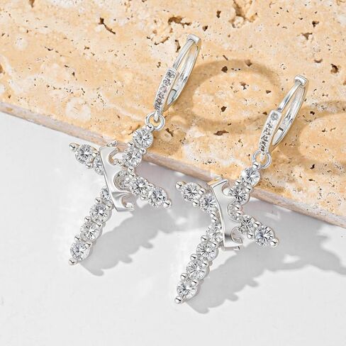 هيرسين تاج الصليب الأقراط للنساء 18K الذهب مطلي الماس قطرة تتدلى الصليب هوب الأقراط الصغيرة تشيكوسلوفاكيا Huggie الأطواق الإيمان الصليب مجوهرات هدايا للنساء الرجال in Kuwait