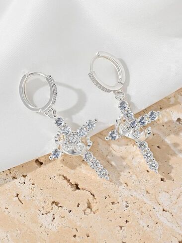 هيرسين تاج الصليب الأقراط للنساء 18K الذهب مطلي الماس قطرة تتدلى الصليب هوب الأقراط الصغيرة تشيكوسلوفاكيا Huggie الأطواق الإيمان الصليب مجوهرات هدايا للنساء الرجال in Kuwait