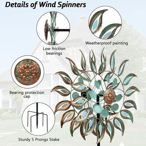 Dreamsoul Wind Spinners في الهواء الطلق ، 22 بوصة مغازل للرياح المعدنية في الهواء الطلق للخارجية للساحة والحديقة ، مغازل الرياح الحركية المزدوجة لحديقة الحديقة الحديقة in Kuwait