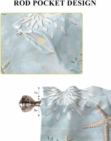 Teal Ocean Coastal Half Window Curtains 24 Inches Long, Summer Beach Window Treatment Curtain Drapes, Nautical Coral Starfish Short Window Tiers for Laundry Room Over Sink, 27.5"x24", 2 Panels in Saudi Arabia