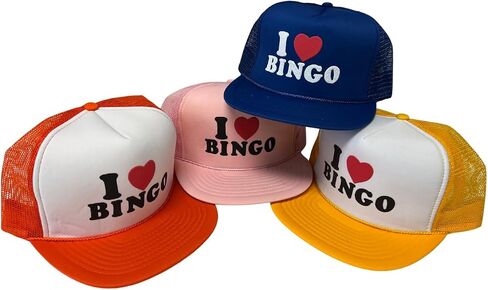 I Love Bingo Snapback Mesh Trucker Hat, Throwback Retro Adjustable Baseball Cap Assorted Colors (Pack of 1) Red/Blue in Saudi Arabia