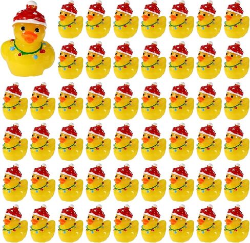 50pcs Christmas Resin Ducks with Santa Hat, Christmas Light Ducks Tiny Duck Set Micro Landscape Duck Miniature Garden Decor for Christmas Stocking Filler Garden Micro Ornament in Saudi Arabia
