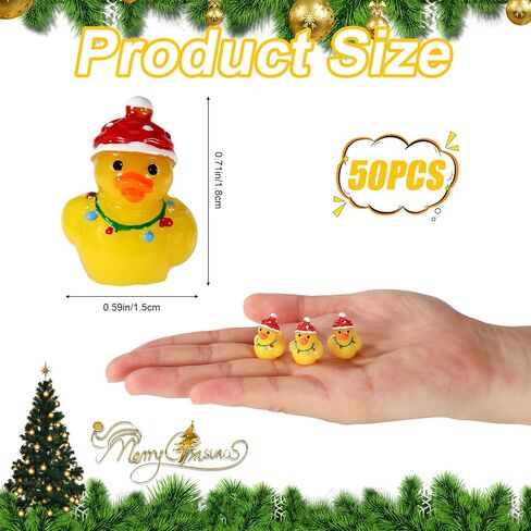 50pcs Christmas Resin Ducks with Santa Hat, Christmas Light Ducks Tiny Duck Set Micro Landscape Duck Miniature Garden Decor for Christmas Stocking Filler Garden Micro Ornament in Saudi Arabia