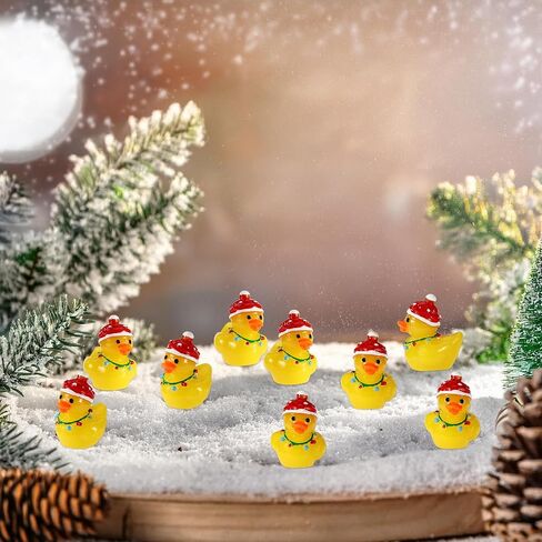 50pcs Christmas Resin Ducks with Santa Hat, Christmas Light Ducks Tiny Duck Set Micro Landscape Duck Miniature Garden Decor for Christmas Stocking Filler Garden Micro Ornament in Saudi Arabia