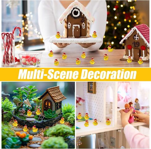 50pcs Christmas Resin Ducks with Santa Hat, Christmas Light Ducks Tiny Duck Set Micro Landscape Duck Miniature Garden Decor for Christmas Stocking Filler Garden Micro Ornament in Saudi Arabia