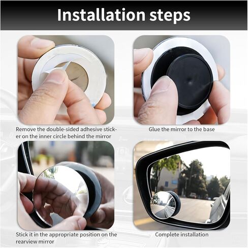 مرآة سيارة دائرية للبقع العمياء، مرآة محدبة بزاوية واسعة من الزجاج عالي الدقة 2 بوصة مع عصا قابلة للتعديل، مرايا رؤية خلفية بدون إطار 360 درجة للسيارة وسيارات الدفع الرباعي والشاحنة (4 قطع) in Kuwait