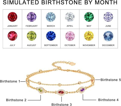 Evil Eye Birthstone Charm Link Bracelet 925 Sterling Silver Evil Eye Bracelet with 12 Months Birthstone Birthday Jewelry Gifts for Women Mom Her,Chain Length 7"+2" Extend in Kuwait