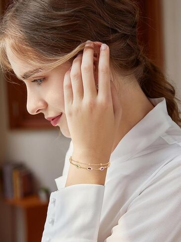 Evil Eye Birthstone Charm Link Bracelet 925 Sterling Silver Evil Eye Bracelet with 12 Months Birthstone Birthday Jewelry Gifts for Women Mom Her,Chain Length 7"+2" Extend in Kuwait