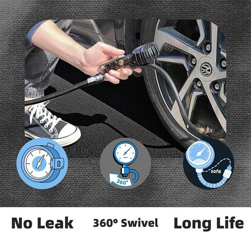 مقياس نفخ الإطارات الرقمي - 250 رطل لكل بوصة مربعة، خرطوم مضفر من الفولاذ المقاوم للصدأ، ظرف دوار للقفل، وصلة سريعة، دقة 0.1 للسيارة والشاحنات وسيارات الدفع الرباعي والمركبات الترفيهية والدراجة - أداة هوائية شديدة التحمل in Kuwait
