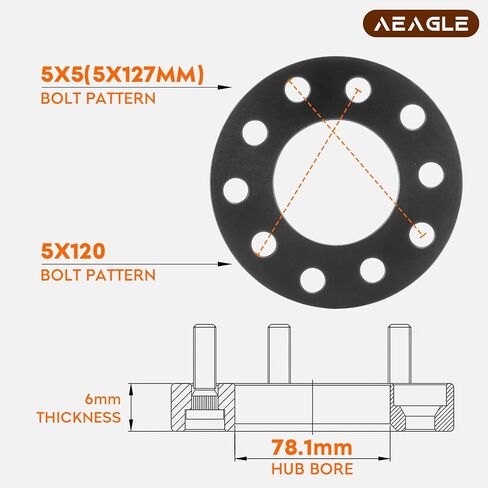 فواصل عجلة AEagle 12 مم 5x5 5x120 محور تتحمل 78.1 مم 5 عروة لـ Durango XK WJ WK WK2 JK JKU JL JLU Gladiator Suburban C1500، محولات عجلة ألومنيوم 5x127 مم 4 قطع in Saudi Arabia