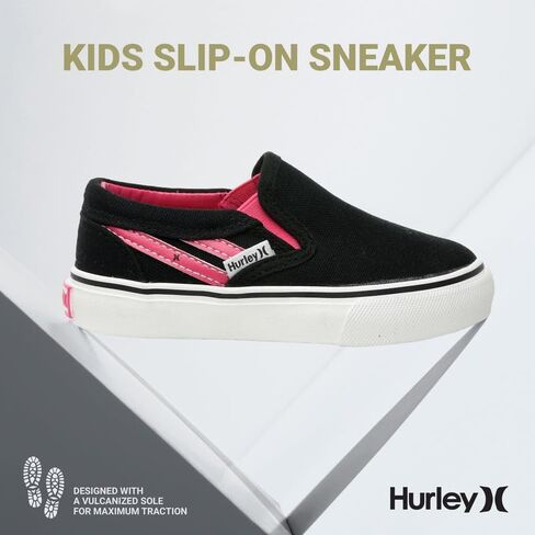 Hurley Kids Canvas Slip On Sneakers – Low Cut Skateboarding Shoes for Kids, Sports Shoes for Boys and Girls, Casual Sneakers in Kuwait
