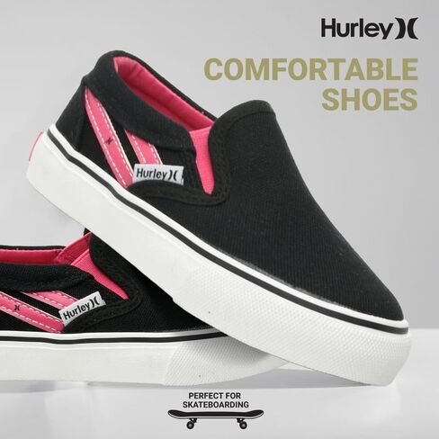 Hurley Kids Canvas Slip On Sneakers – Low Cut Skateboarding Shoes for Kids, Sports Shoes for Boys and Girls, Casual Sneakers in Kuwait