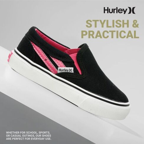 Hurley Kids Canvas Slip On Sneakers – Low Cut Skateboarding Shoes for Kids, Sports Shoes for Boys and Girls, Casual Sneakers in Kuwait