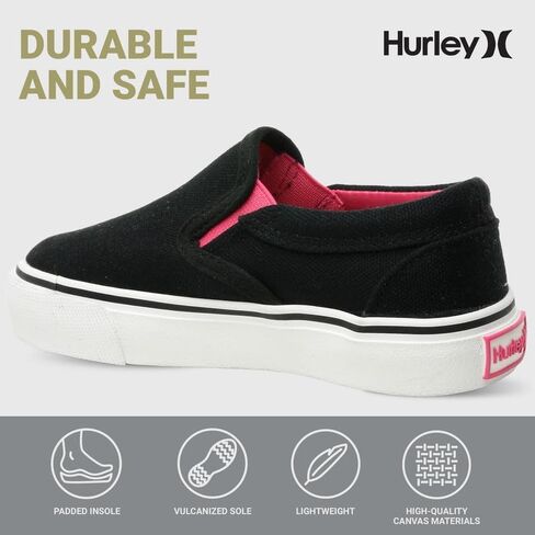 Hurley Kids Canvas Slip On Sneakers – Low Cut Skateboarding Shoes for Kids, Sports Shoes for Boys and Girls, Casual Sneakers in Kuwait