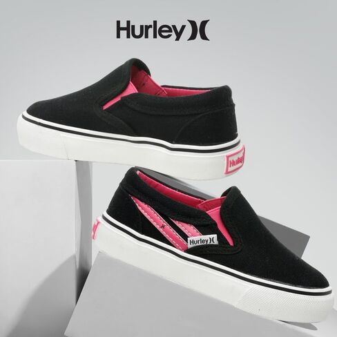 Hurley Kids Canvas Slip On Sneakers – Low Cut Skateboarding Shoes for Kids, Sports Shoes for Boys and Girls, Casual Sneakers in Kuwait