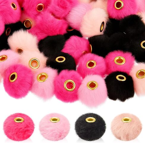 Ferreve 200 Pcs Fluffy Faux Fur Pom Poms Beads Mixed Color Soft Puff Beads for DIY Pens Jewelry Keychain Handicrafts Craft Accessories(Lambswool) in Kuwait