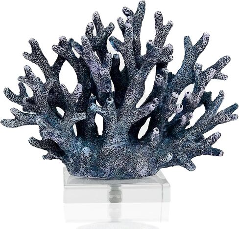 Coral Reef Beach Decor,6.3'' High x 7.5'' Width Artificial Resin Coral Reef Statue for Ocean Coastal Beach Nautical Themed Room Bathroom Decor for Home,RB1001B,Blue in Saudi Arabia