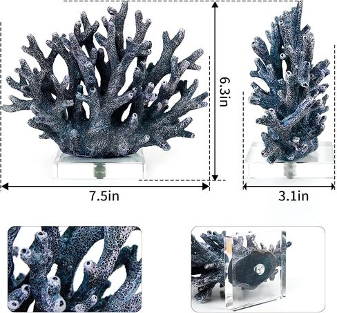 Coral Reef Beach Decor,6.3'' High x 7.5'' Width Artificial Resin Coral Reef Statue for Ocean Coastal Beach Nautical Themed Room Bathroom Decor for Home,RB1001B,Blue in Saudi Arabia