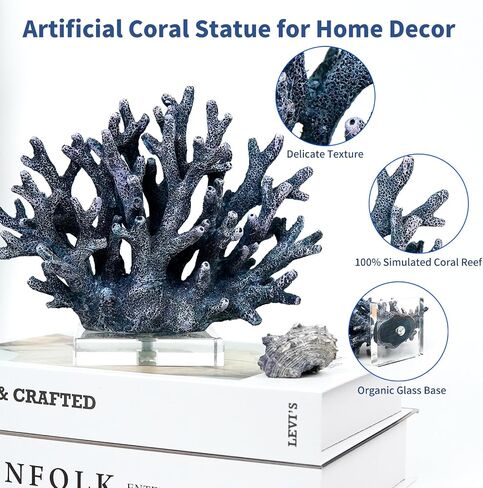 Coral Reef Beach Decor,6.3'' High x 7.5'' Width Artificial Resin Coral Reef Statue for Ocean Coastal Beach Nautical Themed Room Bathroom Decor for Home,RB1001B,Blue in Saudi Arabia