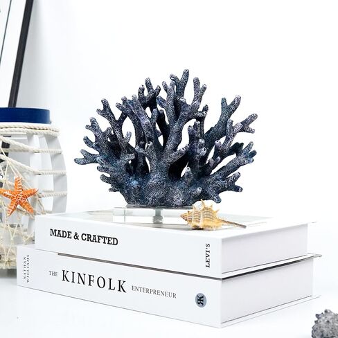 Coral Reef Beach Decor,6.3'' High x 7.5'' Width Artificial Resin Coral Reef Statue for Ocean Coastal Beach Nautical Themed Room Bathroom Decor for Home,RB1001B,Blue in Saudi Arabia