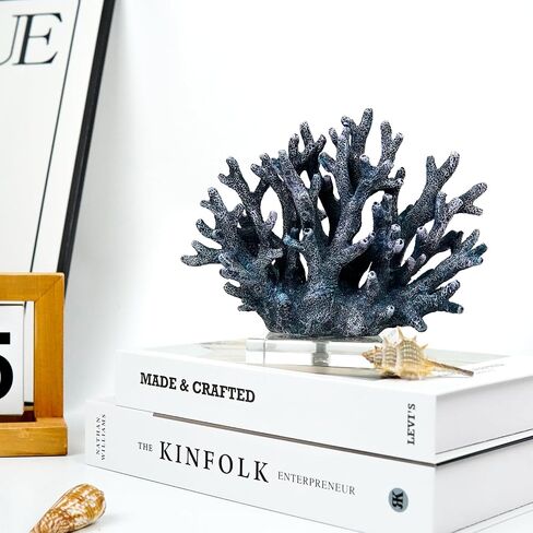 Coral Reef Beach Decor,6.3'' High x 7.5'' Width Artificial Resin Coral Reef Statue for Ocean Coastal Beach Nautical Themed Room Bathroom Decor for Home,RB1001B,Blue in Saudi Arabia