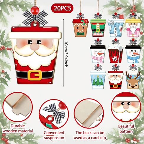 20 Pcs Christmas Card Money Gift Holder Ornaments Wooden Christmas Tree Nutcracker Cocoa Gingerbread Snowman Santa Claus Money Gift Card Sleeves Xmas Hanging Decoration for Winter Holiday in Saudi Arabia