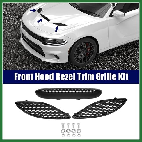 Motoforti Front Hood Bezel Vent Trim Hood Scoop Grille Kit for Dodge Charger 2015-2020 Replacement for 68202462AD 68202581AC 68202580A Long-lasting in Saudi Arabia
