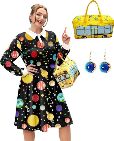Maisolly Women's Halloween Costume Sets 3 Pcs Plus Size Cute Long Sleeve Dress with Handbag Earrings XL - 4XL in Saudi Arabia