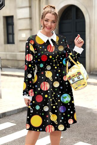 Maisolly Women's Halloween Costume Sets 3 Pcs Plus Size Cute Long Sleeve Dress with Handbag Earrings XL - 4XL in Saudi Arabia