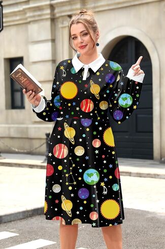 Maisolly Women's Halloween Costume Sets 3 Pcs Plus Size Cute Long Sleeve Dress with Handbag Earrings XL - 4XL in Saudi Arabia