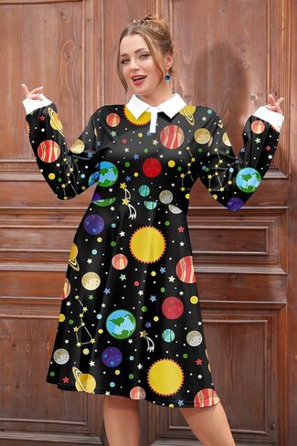 Maisolly Women's Halloween Costume Sets 3 Pcs Plus Size Cute Long Sleeve Dress with Handbag Earrings XL - 4XL in Saudi Arabia