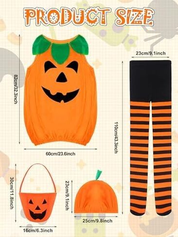 Halloween Adult Pumpkin Costume Set - Sleeveless Velvet Pumpkin Outfit with Candy Bag, Funny Hat & Striped Tights for Women Halloween Party Cosplay in Saudi Arabia