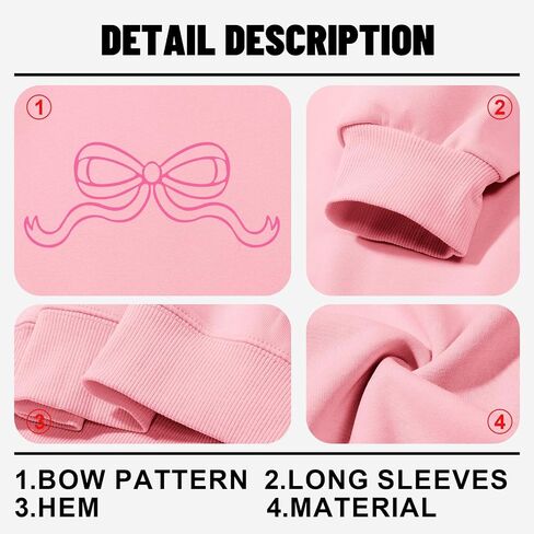 Cute Pink Bow Sweatshirt Women Preppy Aesthetic Graphic Sweatshirts Coquette Hoodie Pullover Long Sleeve Shirts in Kuwait