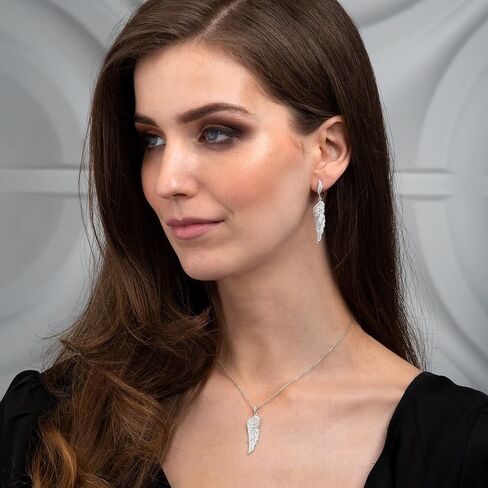أقراط Namana Angel Wings من الفضة الإسترلينية 925، أقراط طويلة للنساء بأحجار سوداء أو بيضاء، أقراط متدلية أنيقة للنساء من الفضة الإسترلينية مع صندوق هدايا in Kuwait