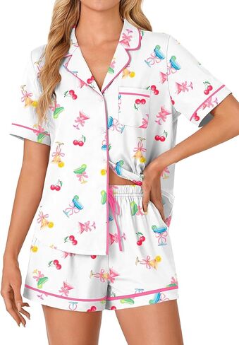 LYANER Women's Pajama Sets Striped Button Down Pj Set Sleepwear Shirt and Shorts Two Piece Lounge Sets in Saudi Arabia