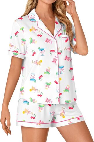 LYANER Women's Pajama Sets Striped Button Down Pj Set Sleepwear Shirt and Shorts Two Piece Lounge Sets in Saudi Arabia