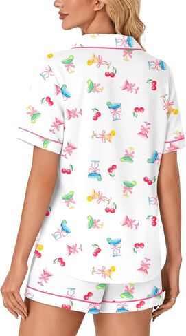 LYANER Women's Pajama Sets Striped Button Down Pj Set Sleepwear Shirt and Shorts Two Piece Lounge Sets in Saudi Arabia