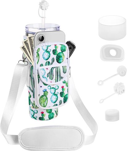 حامل زجاجة ماء مع حزام لـ Stanley 30/40 OZ Tumbler ، Fashion Stanley Cup Bag مع جيب الهاتف الكبير ، حذاء السيليكون ، غطاء القش وسدادات إثبات التسرب in Kuwait