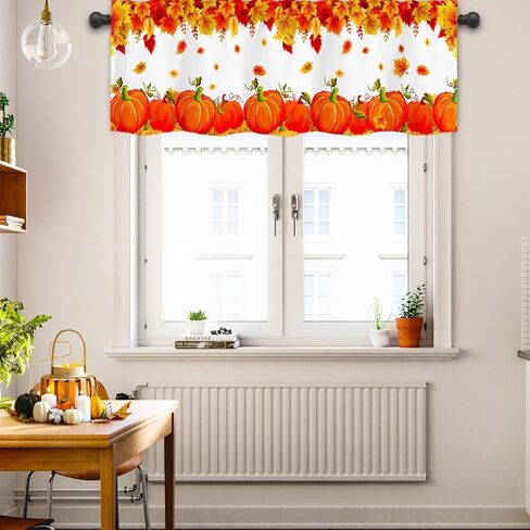 Limike Fall Valances for Windows, Fall Leaves Pumpkin Kitchen Curtains Valances, Rod Pocket Window Valance for Kitchen, Window Treatments Drapes for Bedroom 54" W x 18" L, 1 Panel in Kuwait