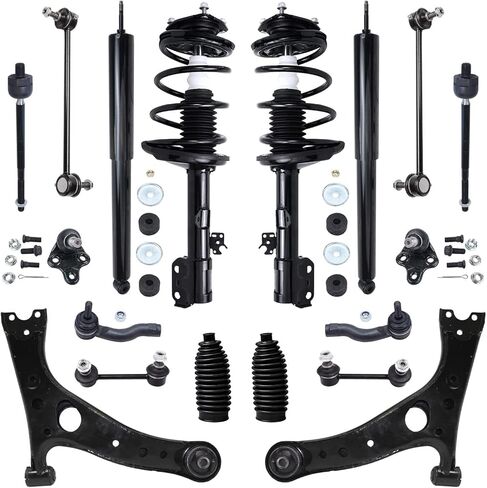 Detroit Axle - AWD Front 18pc Suspension Kit for 2001-2005 Toyota RAV4, Struts w/Coil Spring Control Arms Tie Rods Boots Ball Joints Rear Shock Absorbers Sway Bars 2002 2003 2004 Replacement in Saudi Arabia