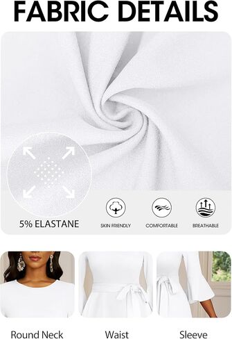 فساتين الكوكتيل النسائية من Nmoder - فستان متوسط ​​الطول لحفلات الزفاف Geust Tea Party بأكمام جرس مع حزام in Kuwait