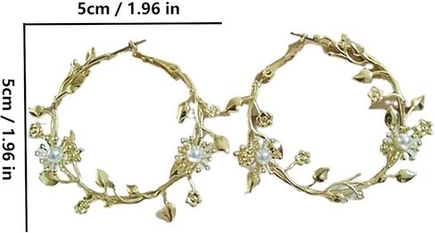 Leaf Hoop Earring for Women Gold Butterfly Hoop Earrings Large Leaf Flower Pearl Hoop Earring Big Butterfly Hollow Earrings Statement Dangle Earrings Jewelry in Saudi Arabia