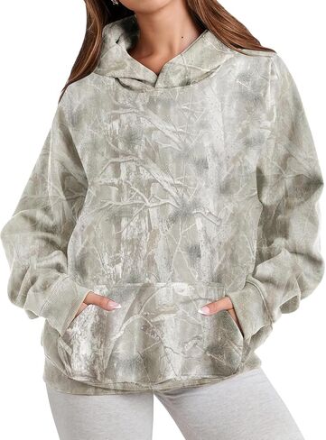 Camo Hoodie Women Mens Oversized Fleece Maple Leaf Hooded Sweatshirts Pullover Casual Camouflage Hoodies with Pockets in Saudi Arabia
