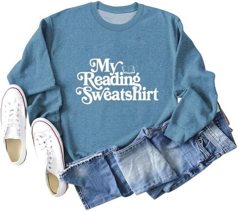 سويت شيرت نسائي من نوع My Reading، سويت شيرت مضحك مطبوع عليه حروف وأكمام طويلة، بلوفر بياقة دائرية، قميص كاجوال لمحبي الكتب in Saudi Arabia