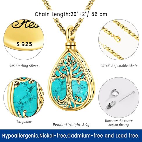 Eusense Cremation Jewelry for Ashes Urn Necklace to Put Ashes In 925 Sterling Silver Memorial Pendant Tree of Life Urn Necklaces for Ashes Necklace for Women Men in Kuwait