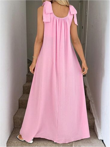 OYOANGLE Women's Bow Tie Knot Sleeveless Long Maxi Dress Casual Beach Vacation Going Out Club Party Wear in Saudi Arabia