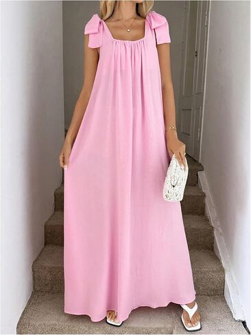 OYOANGLE Women's Bow Tie Knot Sleeveless Long Maxi Dress Casual Beach Vacation Going Out Club Party Wear in Saudi Arabia