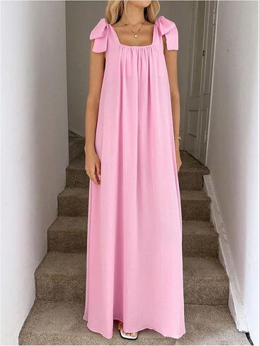 OYOANGLE Women's Bow Tie Knot Sleeveless Long Maxi Dress Casual Beach Vacation Going Out Club Party Wear in Saudi Arabia